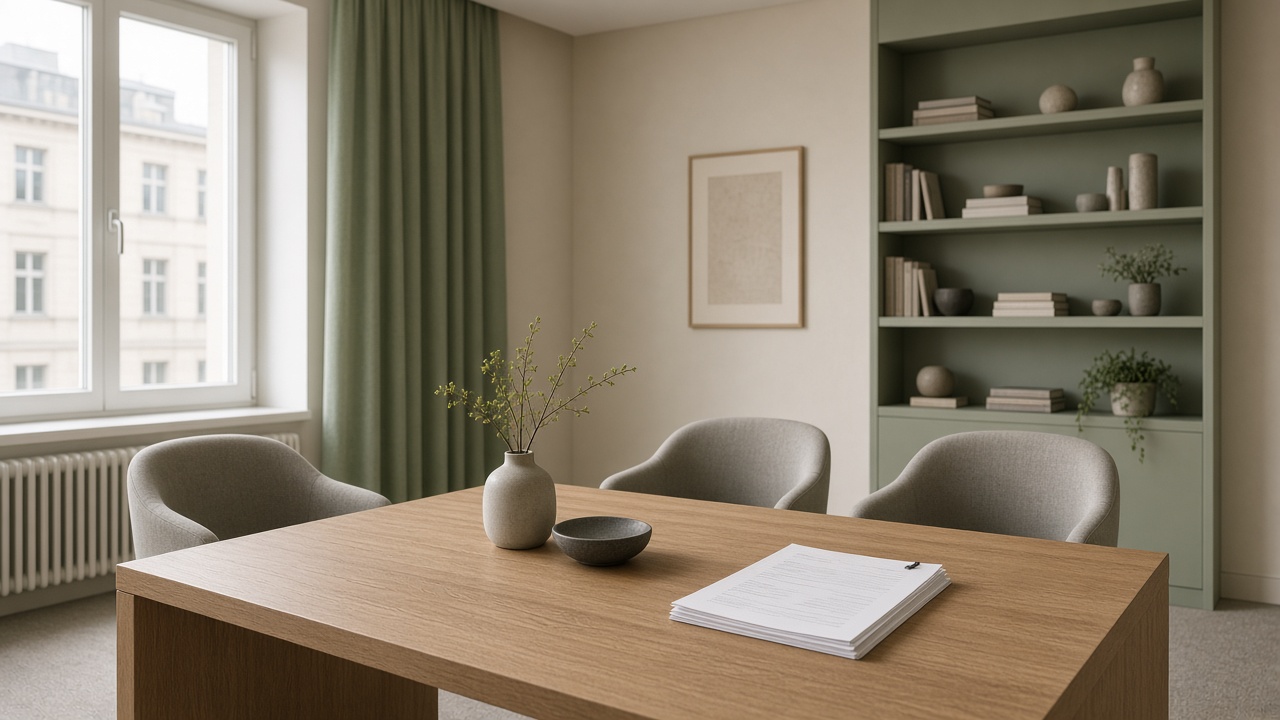 Ruhiges Beratungszimmer mit Vertragsunterlagen und Tageslicht in Herne